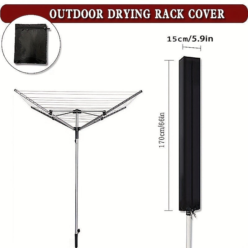 Outdoor Clothes Drying Rack Cover Waterproof Oxford Fabric Windproof Adjustable Drawstring Zipper Black