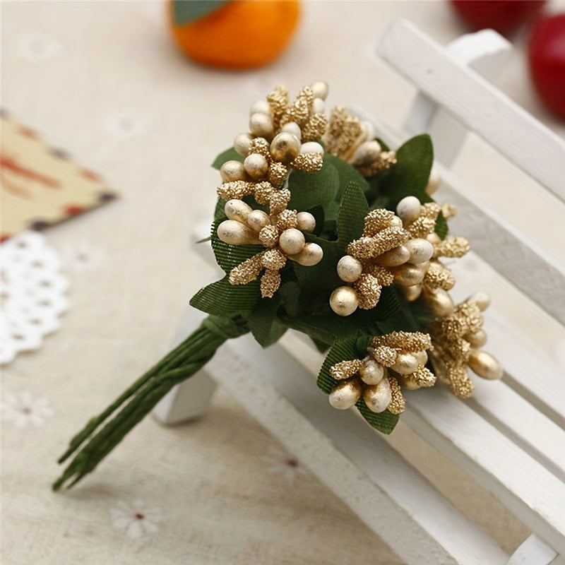 Artificial Pearl Flowers with Foam Fruits for Gift Boxes, Wreaths, Vase Decor