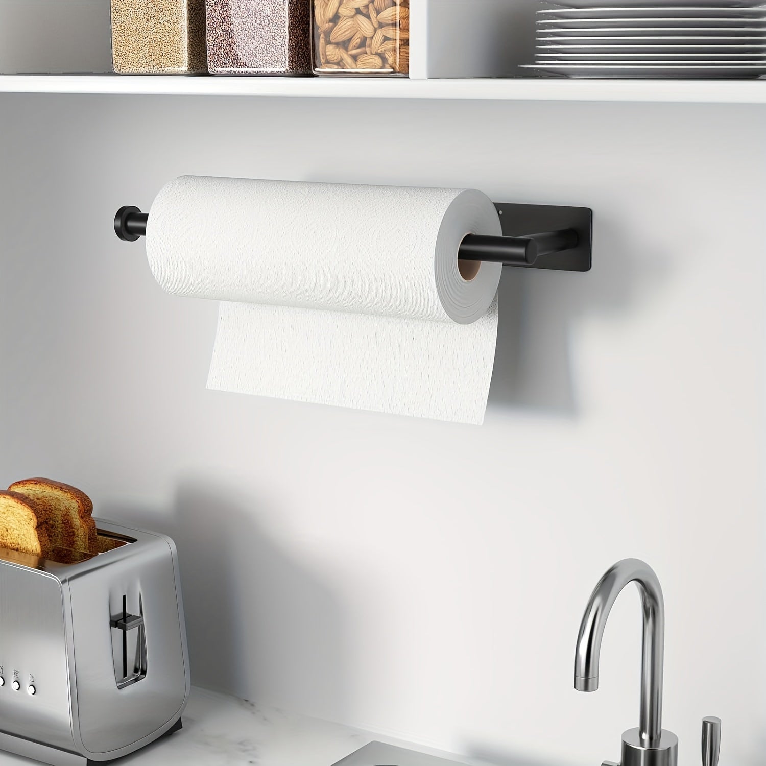 Black Stainless Steel Paper Towel Holder Wall Mount or Self-Adhesive Kitchen Bathroom