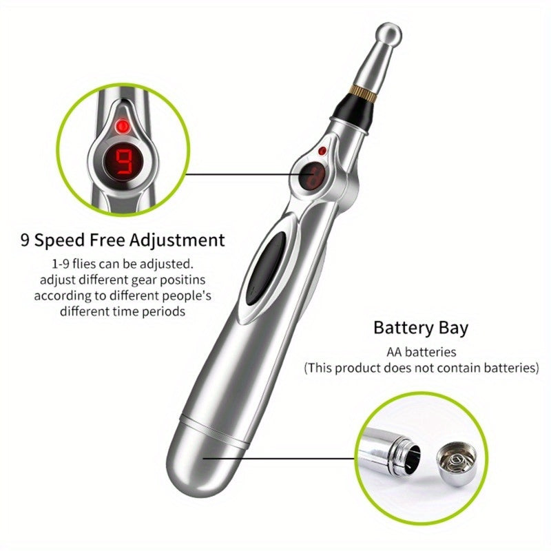 Bolígrafo de masaje eléctrico con 9 modos, pantalla digital, cabezales intercambiables para espalda, cintura y piernas