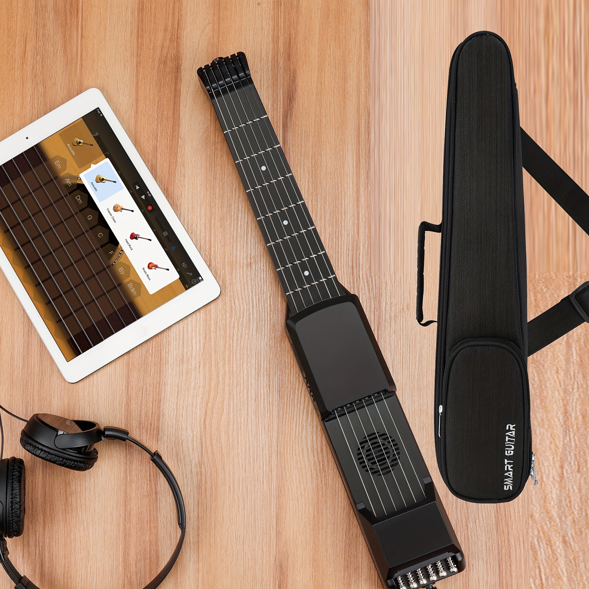 Portable Smart Acoustic Electric Guitar with AI LCD Screen, USB Charging, Includes Strap and Case