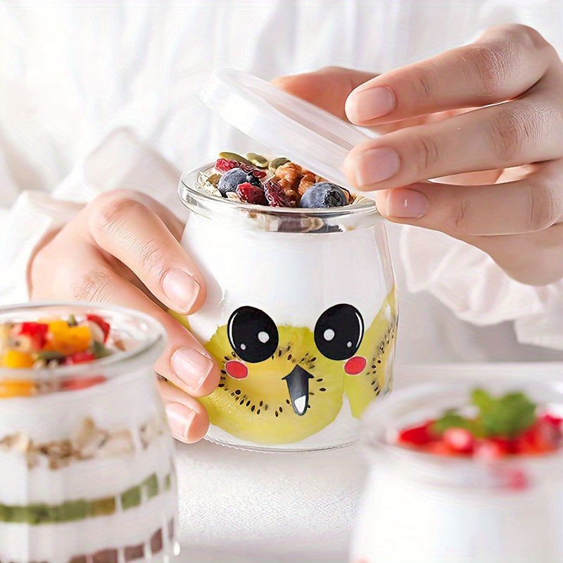 Set of 6 200ML Glass Yogurt Cups with Sealed Lids for Christmas Decorations