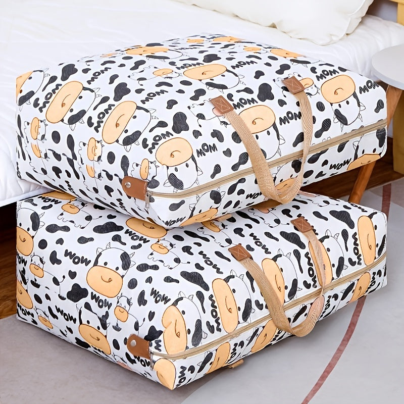 Large Capacity Quilt Storage Bag with Cartoon Pattern Portable Clothes Organizer