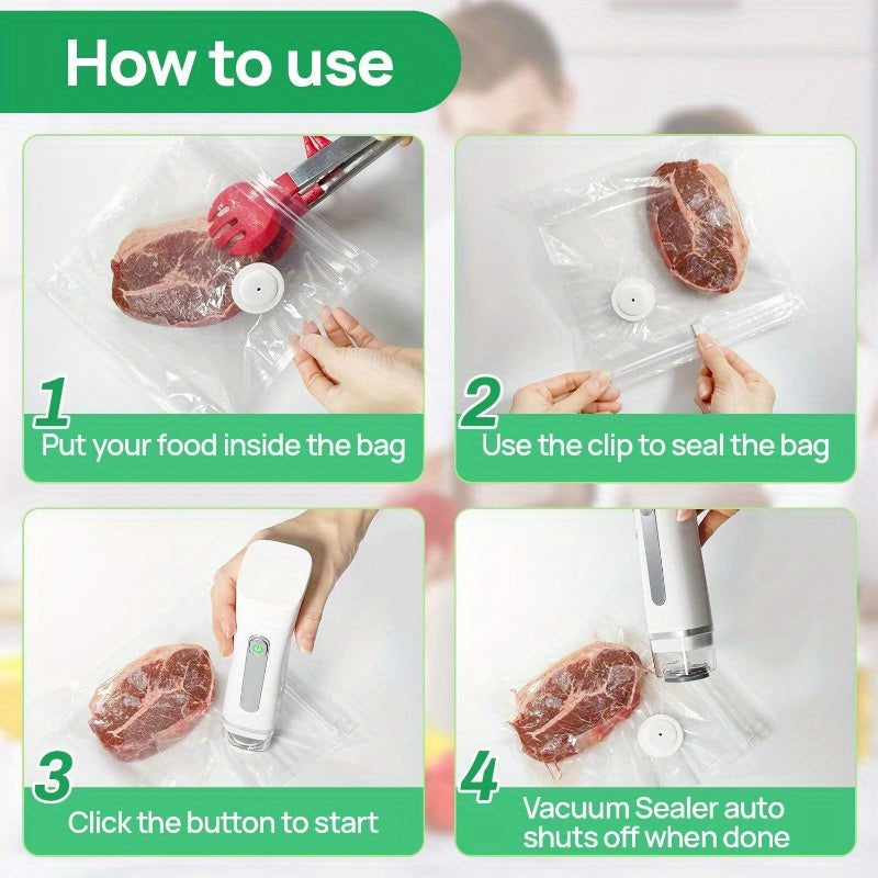 Portable Handheld Vacuum Sealer with 10 Reusable Pouches for Camping and Home