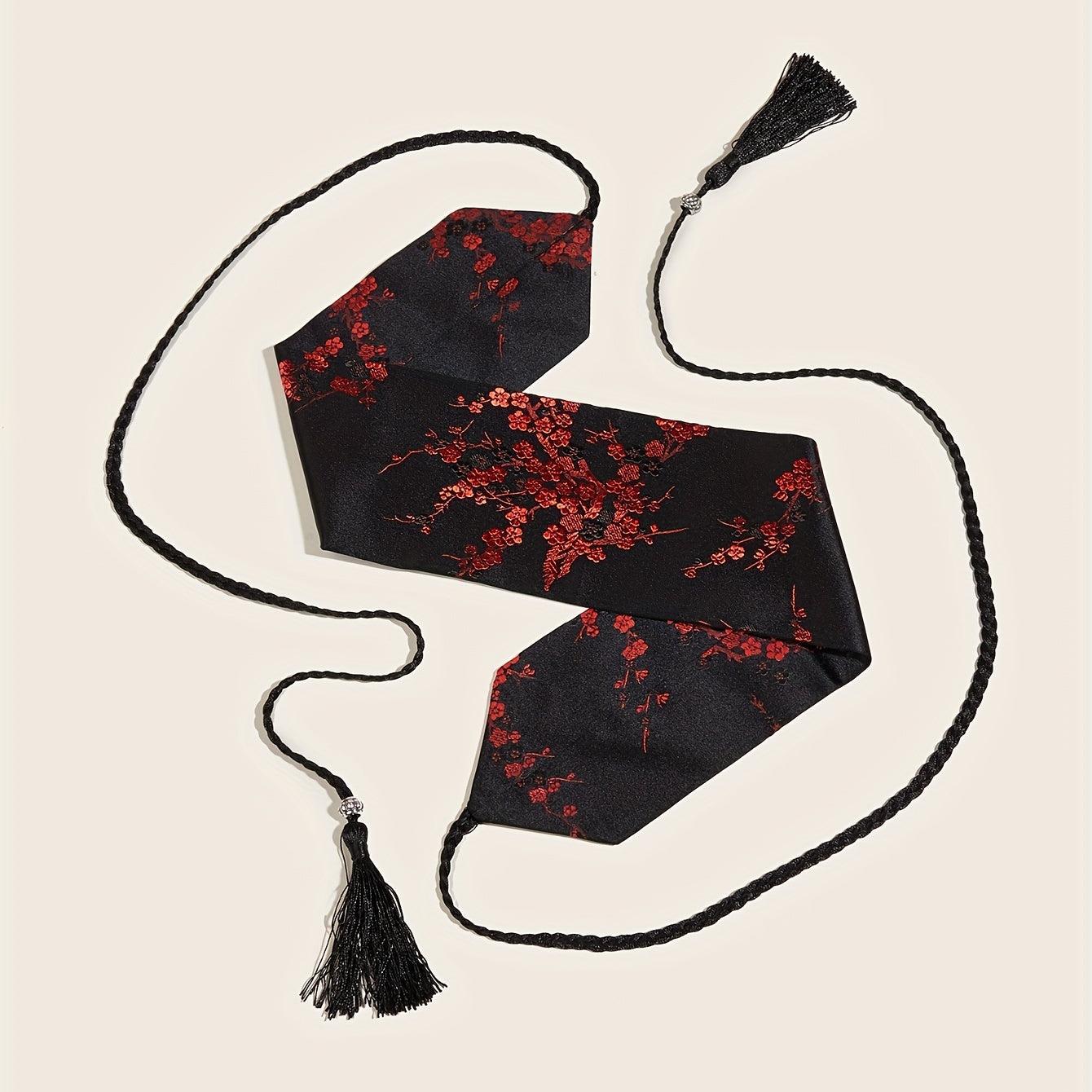 Traditional Tassel Belt with Embroidered Floral Designs and Red Waist Seal for Classic Dresses