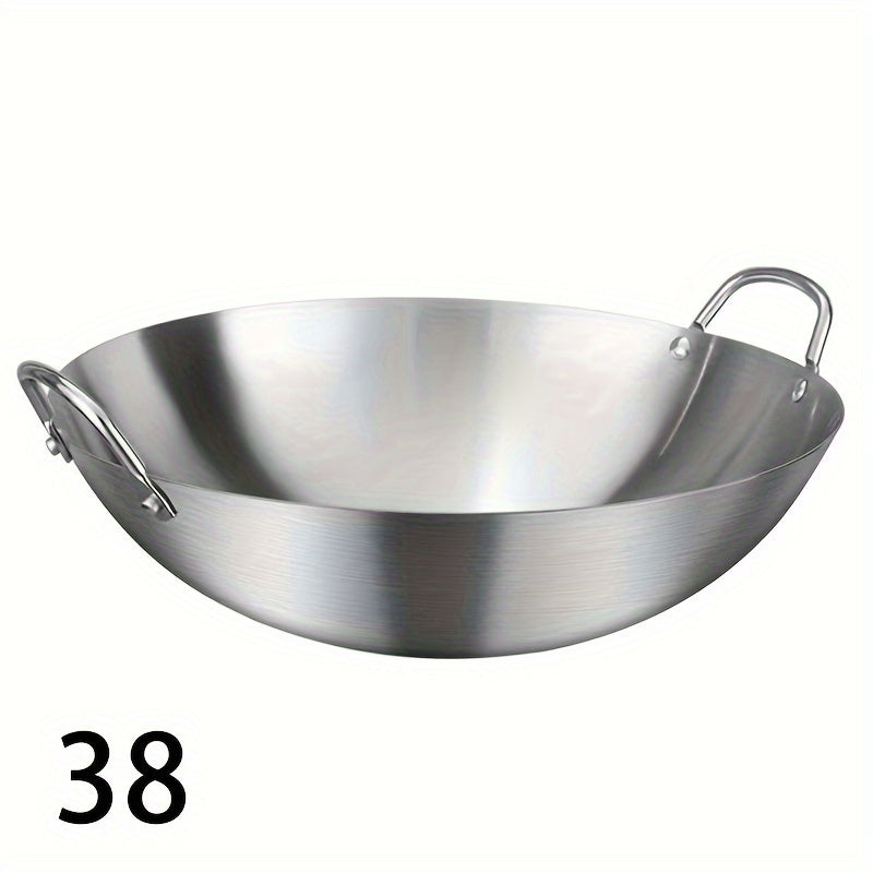 Stainless Steel Wok 38cm Heavy-Duty Uncoated Pan for Restaurant or Home Cooking
