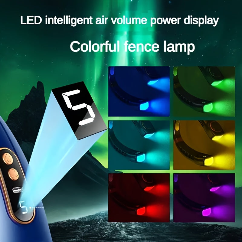 USB Neck Fan with Adjustable Speed LED Display Rechargeable Battery Lightweight for Outdoor Activities