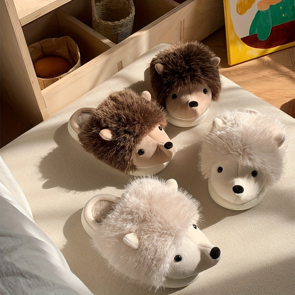 Women's Plush Hedgehog Slip-On Slippers, Soft Fabric Indoor Outdoor