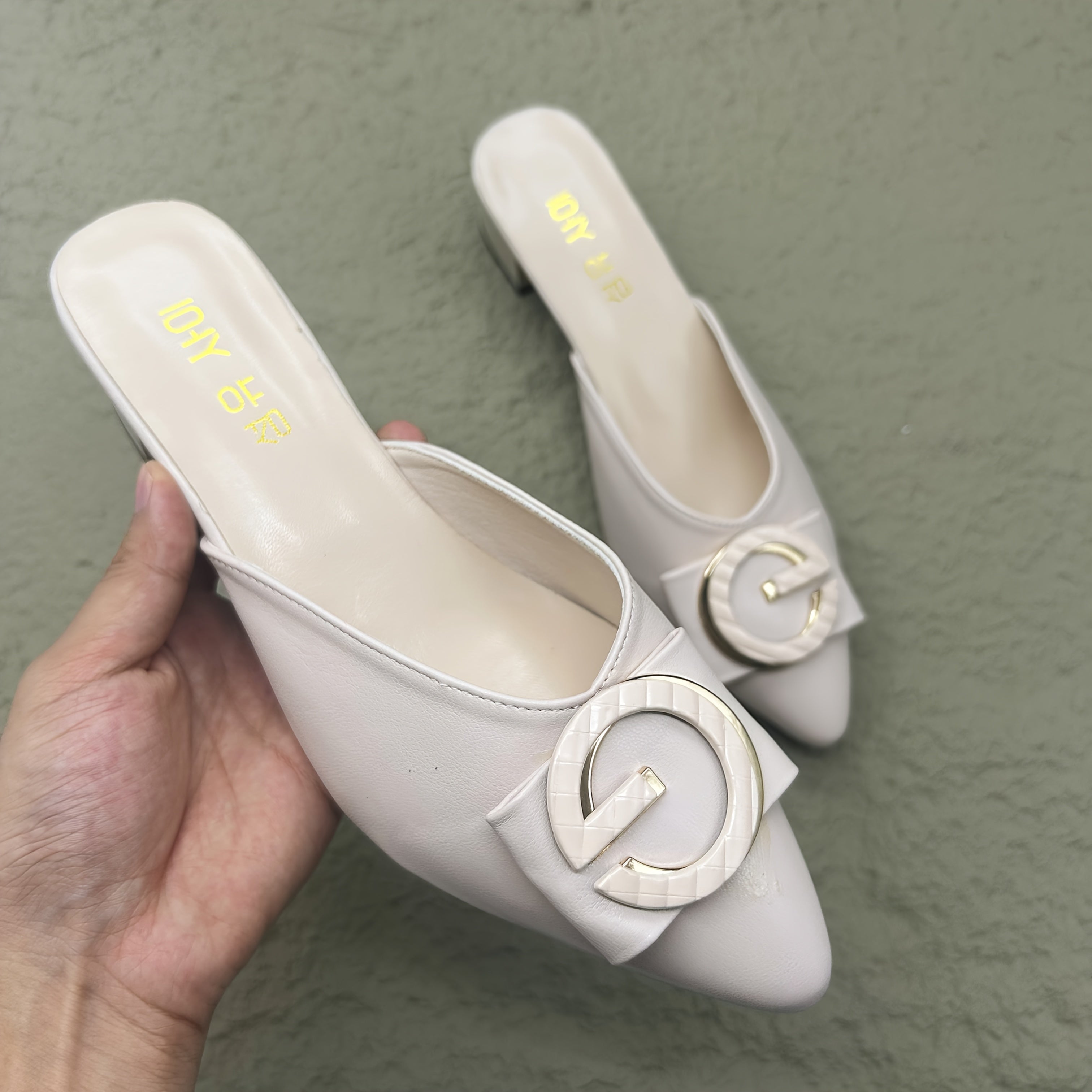 Women’s Beige Synthetic Mules with Bow Flat Slip-On Casual Shoes