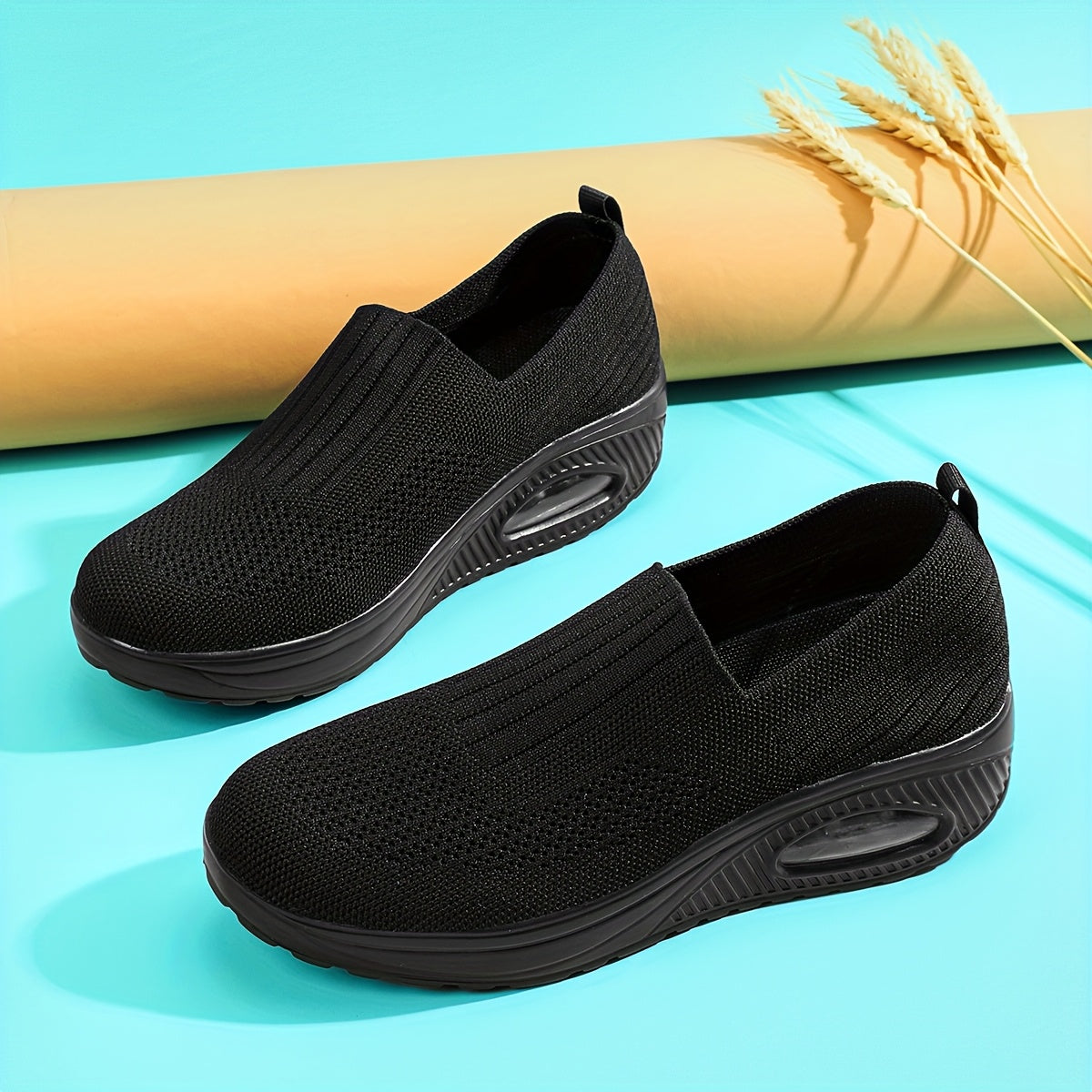 Women’s Breathable Slip-On Sneakers with Cushioned Midsole Black Fabric