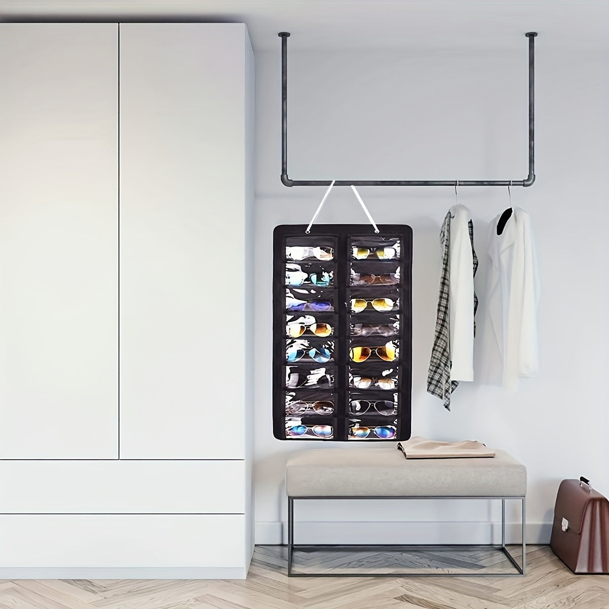 Wall-Mounted Storage Bag for Glasses and Felt Cloth Foldable Organizer