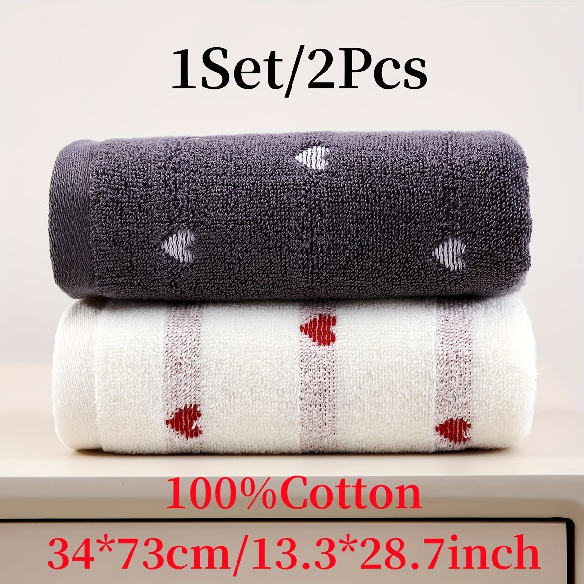 Set of 2 Cotton Face Towels Soft Absorbent Space-Themed 33.78x72.9 cm