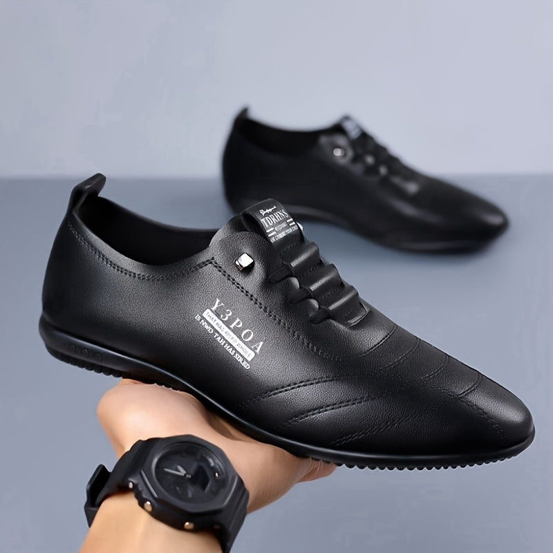 Men's Black Leather Dress Shoes with Round Toe and Lace-Up Closure