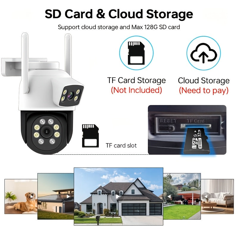 Wireless 2MP Dual Lens Security Camera with Motion Detection Night Vision Waterproof