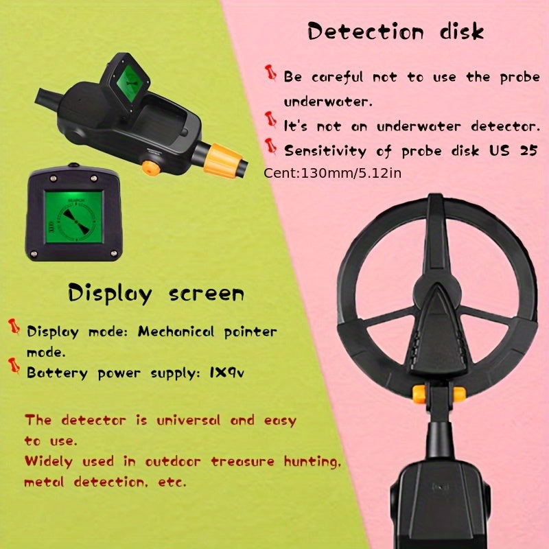 Lightweight Metal Detector for Beginners Battery-Powered Adjustable Stem Handle Grip
