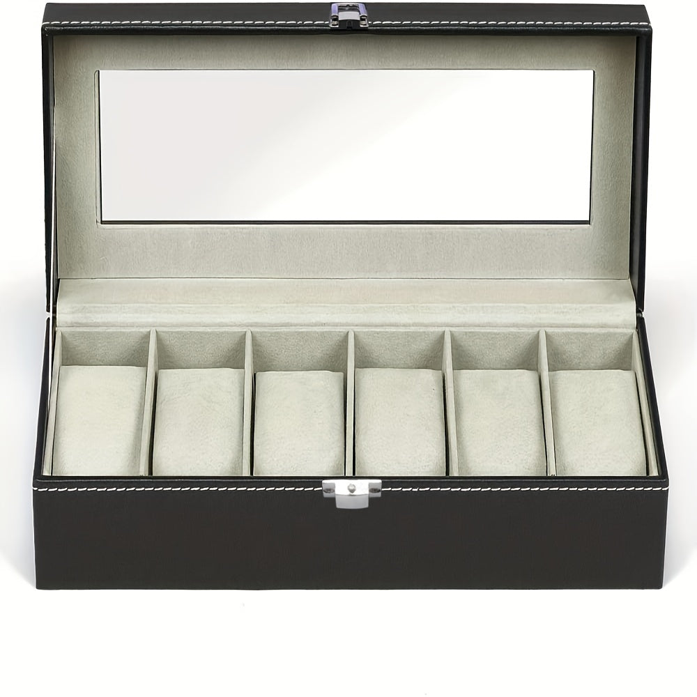 Erkaklar uchun 6-slotli soat qutisi tashkilotchisi, ko'rsatish va saqlash uchun mukammal bayram sovg'asi