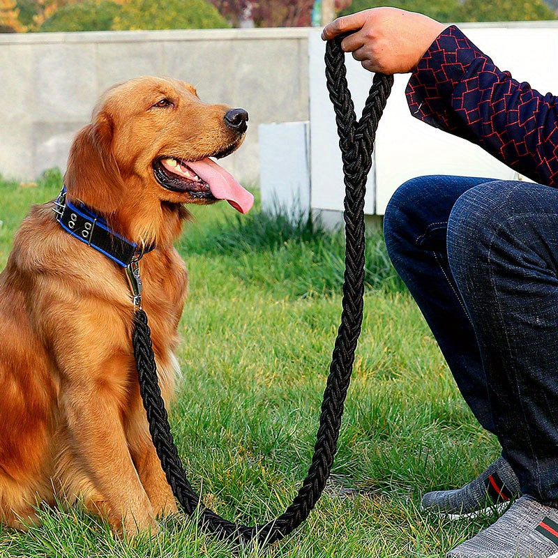 Heavy Duty Dog Collar and Leash Set with Braided Training Rope for Large Dogs