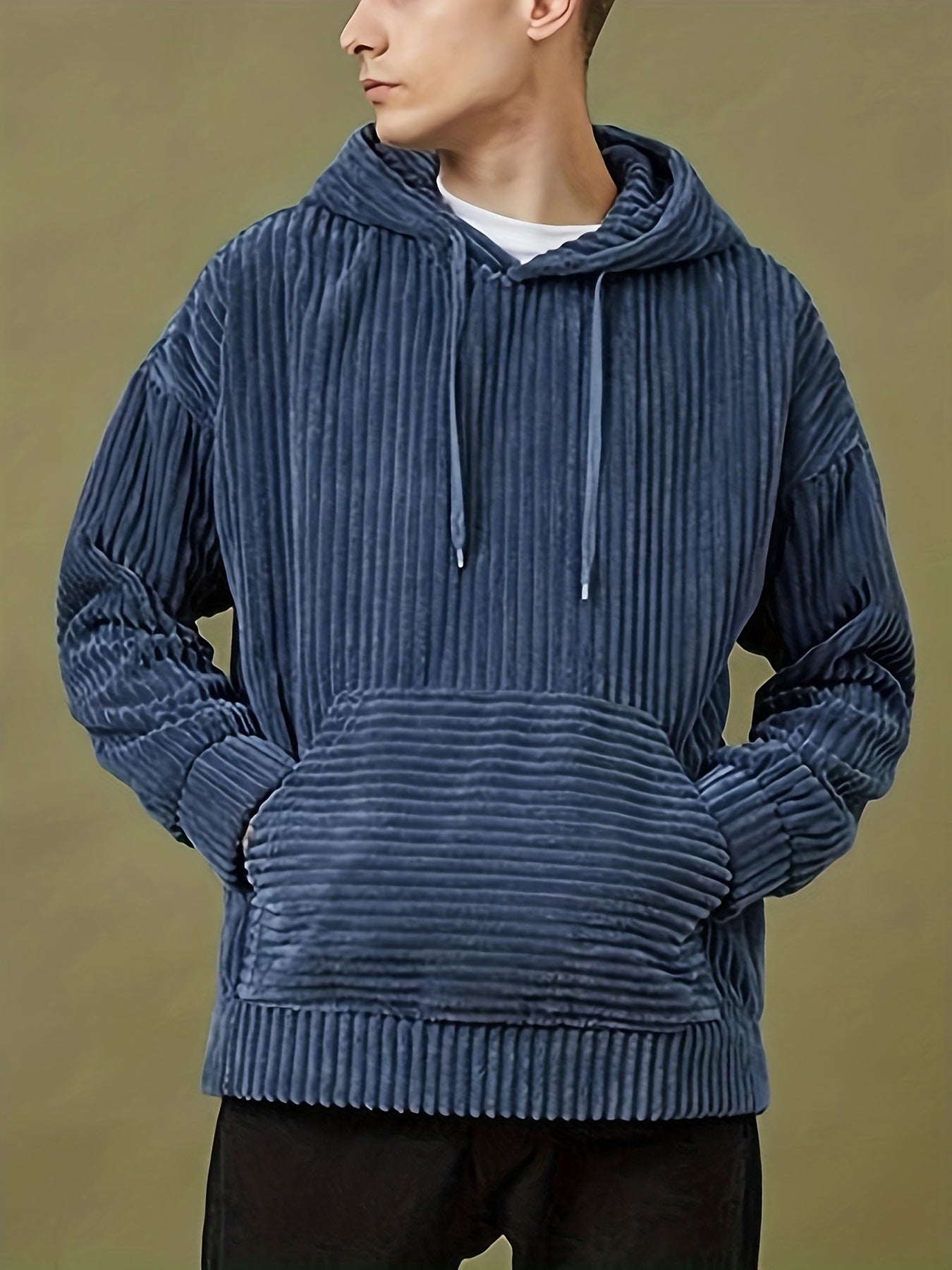 Plus Size Men's Oversized Solid Textured Hoodie for Autumn Winter