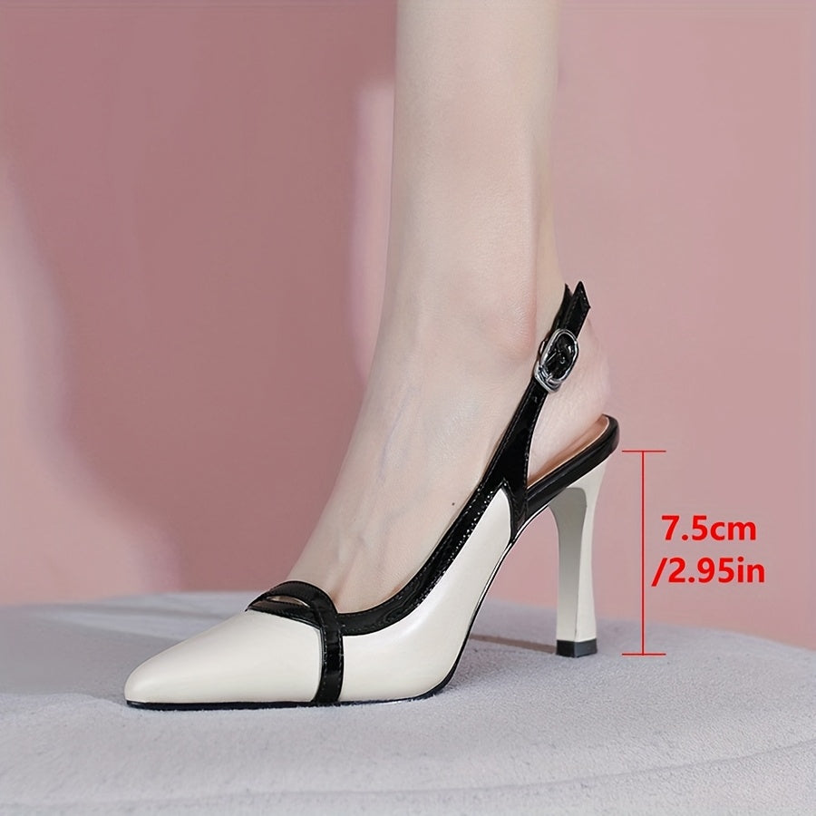 Ayollar uchun nuqta barmoqli yuqori poyafzal sintetik stilletto poyafzal qora oq yozgi poyafzal