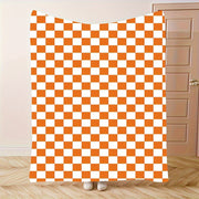 Orange and White Checkered Fleece Throw Blanket with Geometric Pattern for All Seasons