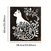 Silhouette Floral Cat Dishwasher Magnet Cover Waterproof Heat-Resistant Black Wood Design