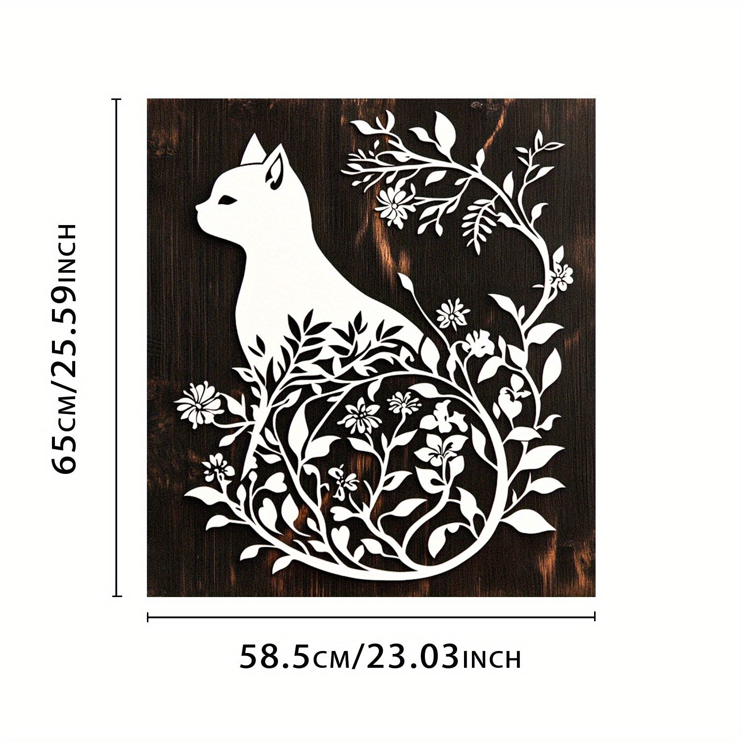 Silhouette Floral Cat Dishwasher Magnet Cover Waterproof Heat-Resistant Black Wood Design