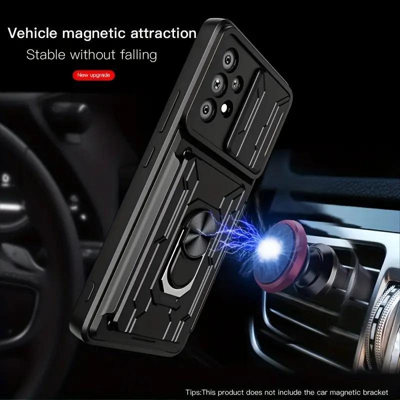 Mobile Phone Case with Sliding Camera Cover Card Holder Shockproof for Galaxy S22 Ultra A73