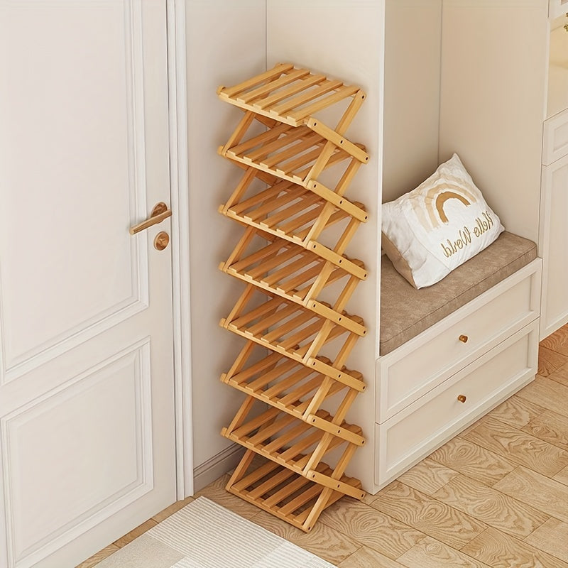 Bamboo Foldable Shoe Rack with Multiple Shelves Entryway Organizer