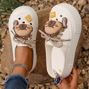 Women's Summer White EVA Clogs with Bear Charm and Thick Sole
