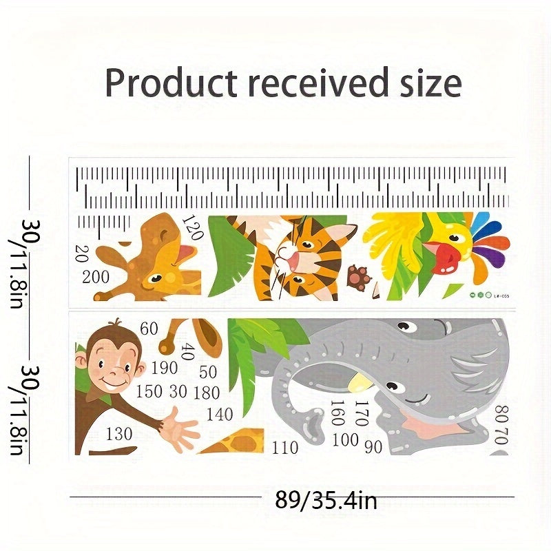 Height Measure Wall Decal Set with Animals Growth Chart Mural Self-Adhesive Sticker for Bedroom and Living Room