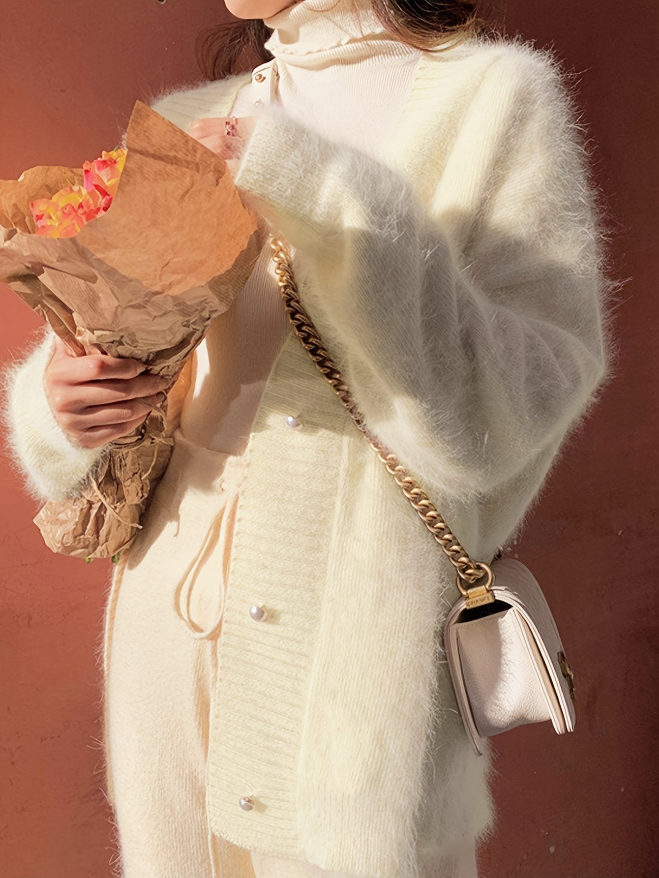 Women's V-Neck Cardigan Fall Winter Long Sleeve Solid Knit Micro Elasticity