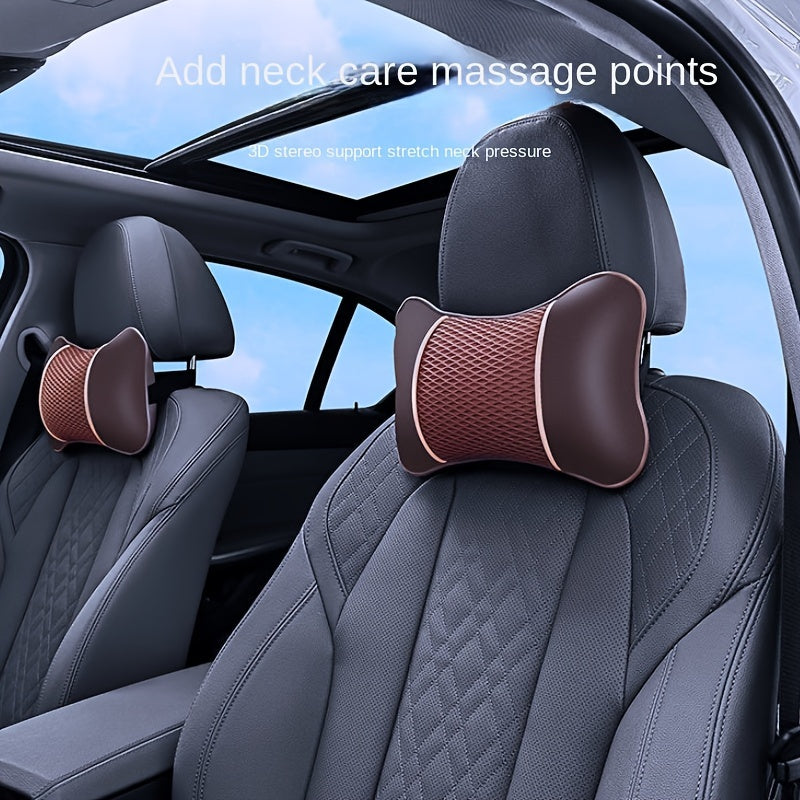 Universal Car Pillow Neck Support Cushion Black PU Leather Knitted Headrest