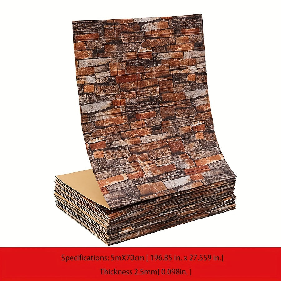 3D Brick Wallpaper Peel and Stick Waterproof Self-Adhesive Contact Paper for Home Decor 69.85cm x 16.4ft