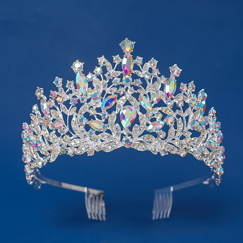 Bridal Crown with Vibrant Rhinestones Queen Tiara Hair Accessory for Weddings