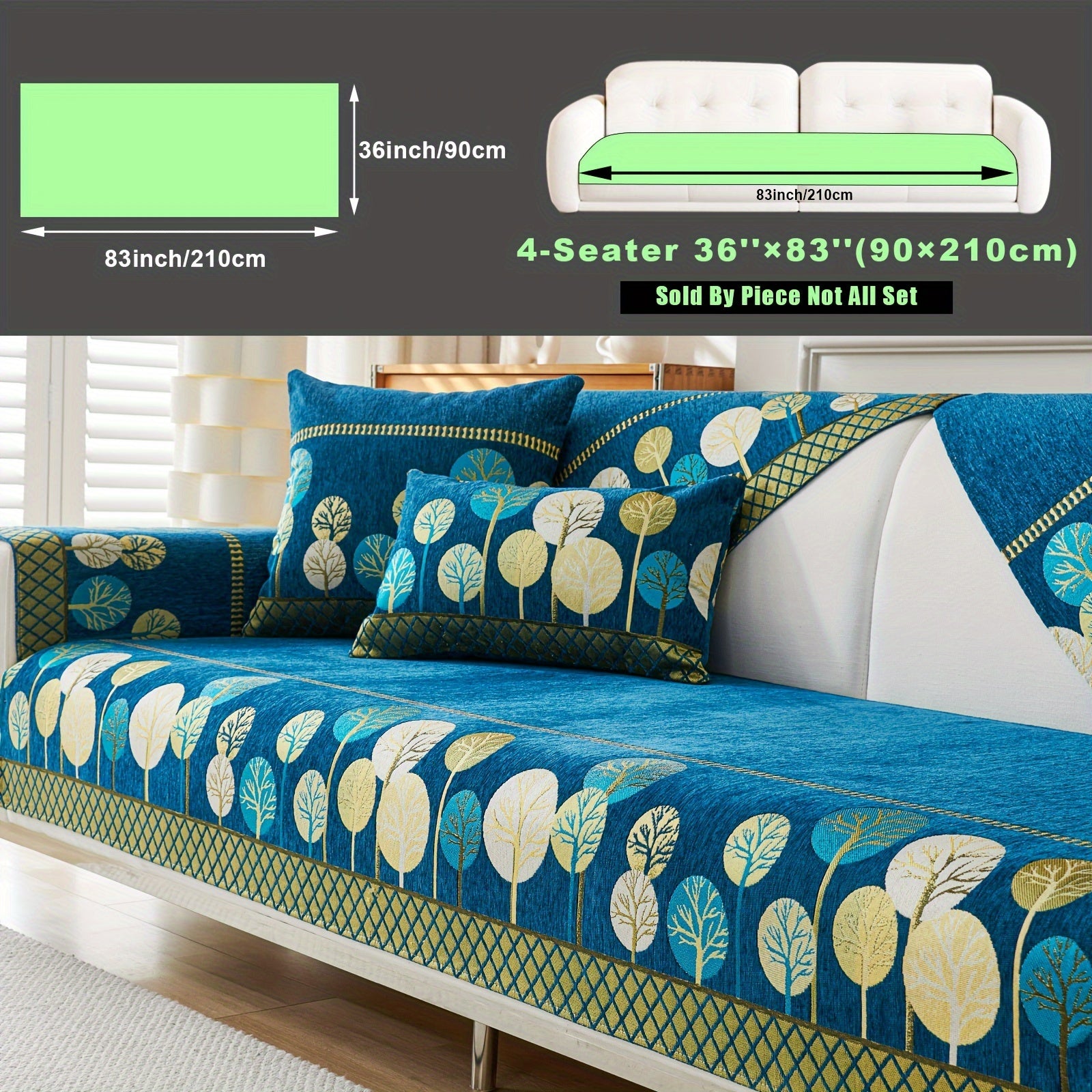 Bohemian Style Sofa Cover with Moonlight Forest Tree Pattern Non-Slip Machine Washable for Single to Quadruple Seat Sofas