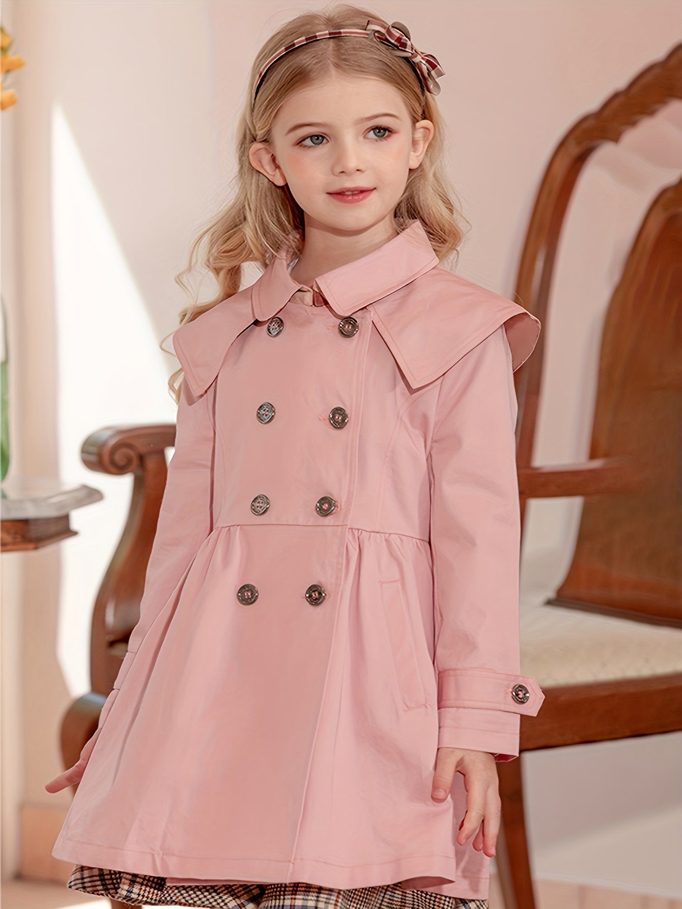 Girls Trench Coat Autumn Winter Princess Style Woven Polyester Tailored Waist