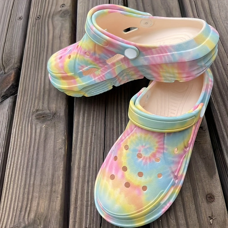 Women's Tie-Dye EVA Clogs Slip-On Shoes with Rainbow Colors All-Season