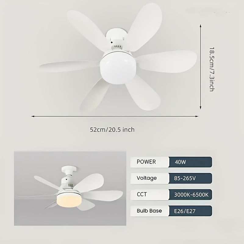 30W Smart Ceiling Fan with Light E27 Dimmable 3-Color Remote Control Quiet Modern