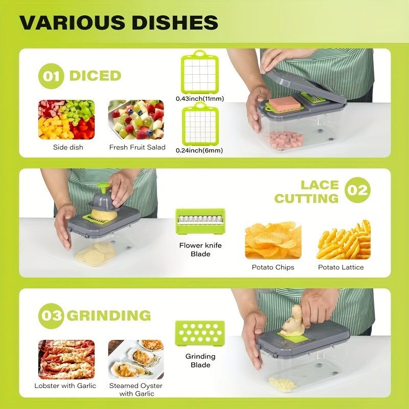 Kitchen Vegetable Cutter Set with 13 Blades, Egg White Filter, Hand Protector