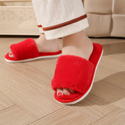 Ayollar uchun qizil fleece shippaklar, yopishqoq bo'lmagan TPR taglik bilan, ichki va tashqi foydalanish uchun