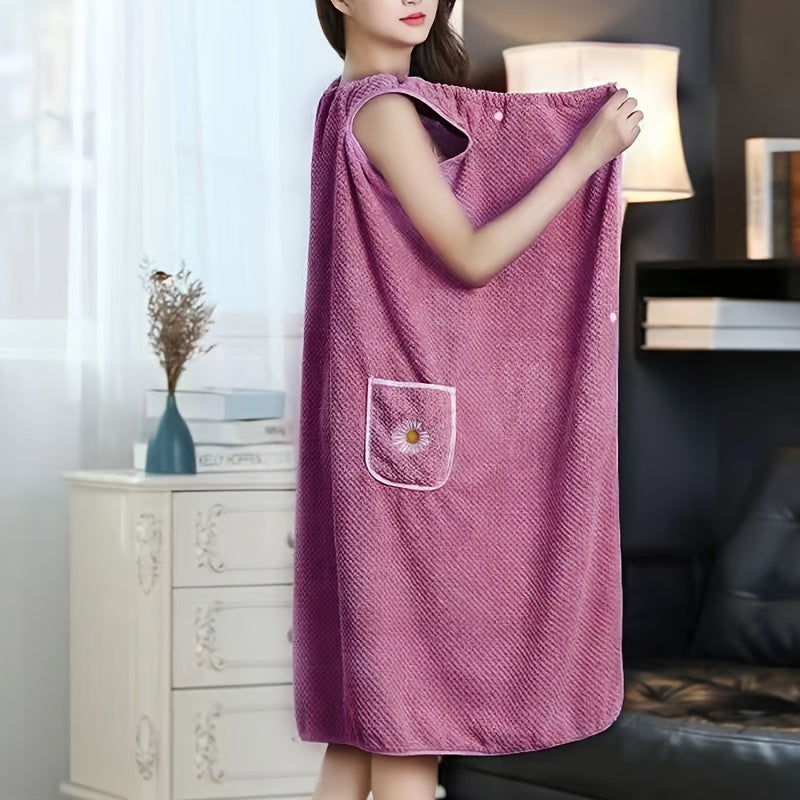 Long Soft Bath Towel for Women with Daisy Pattern Absorbent and Comfortable
