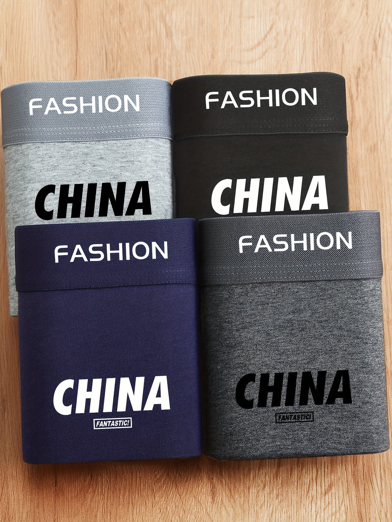 Men's Breathable Stretch Letter Print Boxer Briefs Set 4 Pack