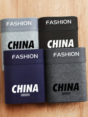 Men's Breathable Stretch Letter Print Boxer Briefs Set 4 Pack