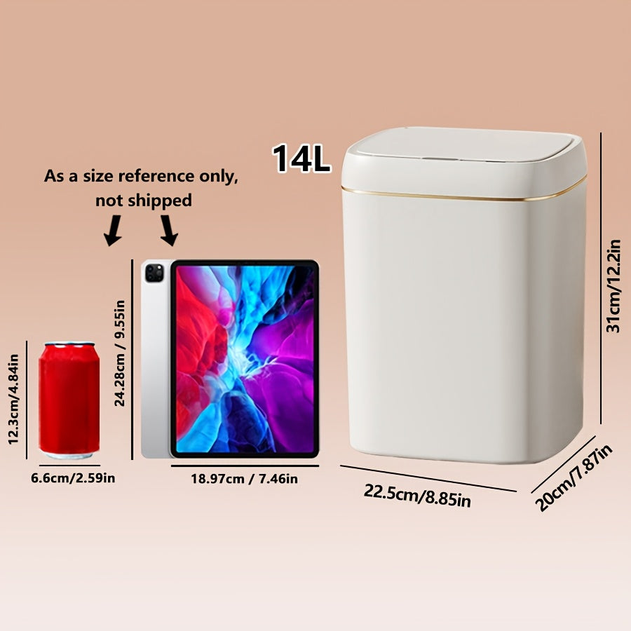 Infraqizil sensorli aqlli axlat qutisi, 12L/14L sig‘imi, batareya bilan ishlaydi, uy, ofis va maktab uchun ideal, jim operation, zamonaviy qopqoq uslubi, sumka ko‘rsatkichi.