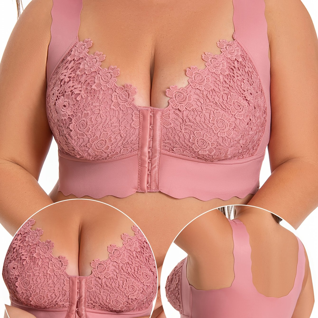 Plus Size Wireless Lace Bra for Women Solid Color High Stretch Knit Fabric