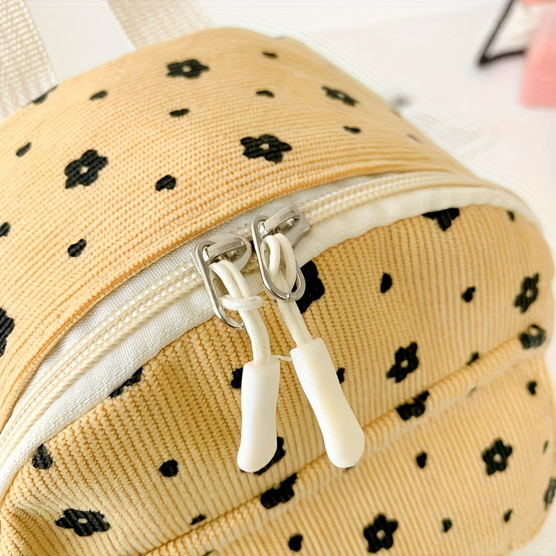 Zarif Mini Gul Ruxsatnomasi - Korduroy, Moslashuvchan Tasmalar, Zip Yopilishi | Ayollar uchun tasodifiy rucksack