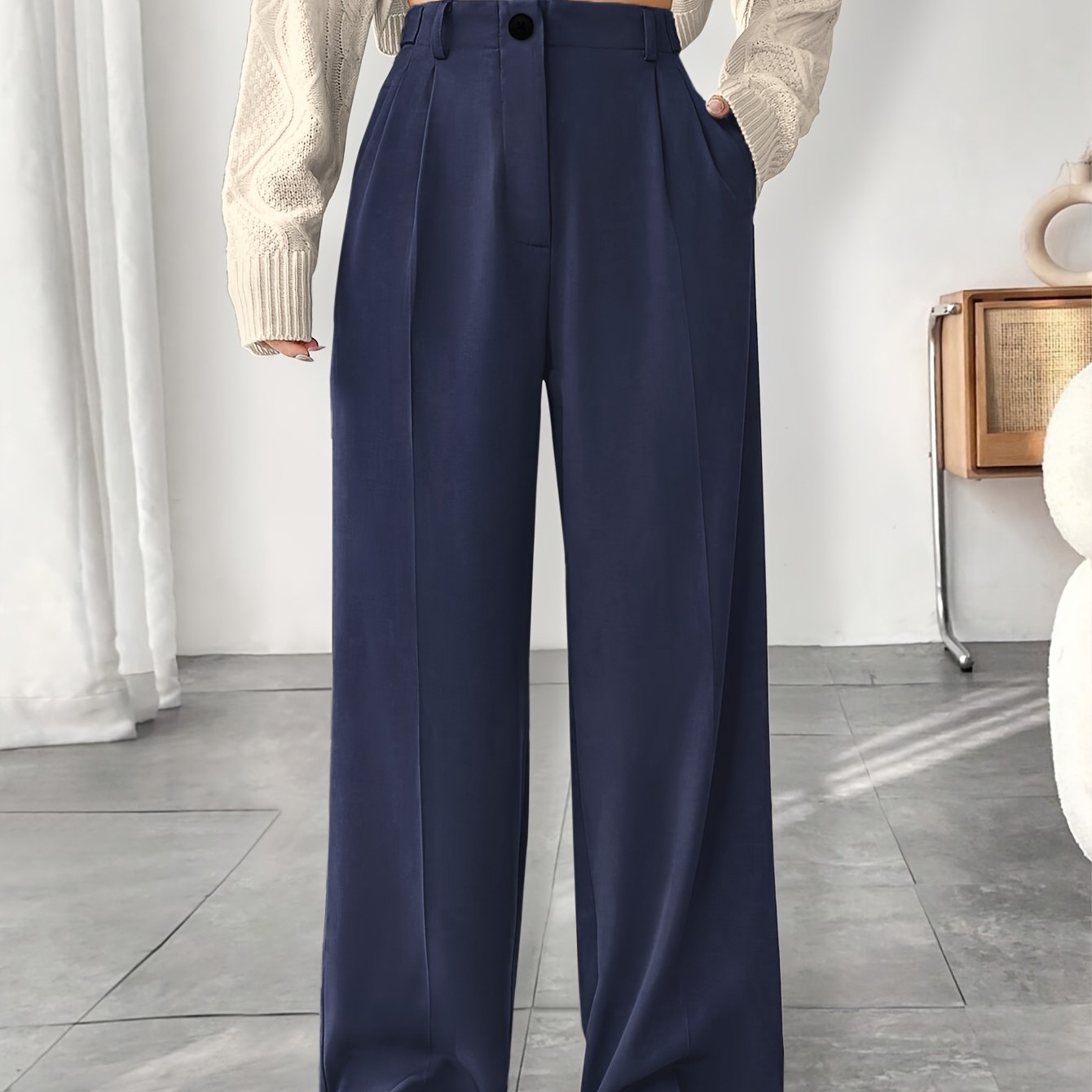 Women's Wide Leg Suit Pants Solid Color Acetate Long Length Spring Summer Fall Elegant