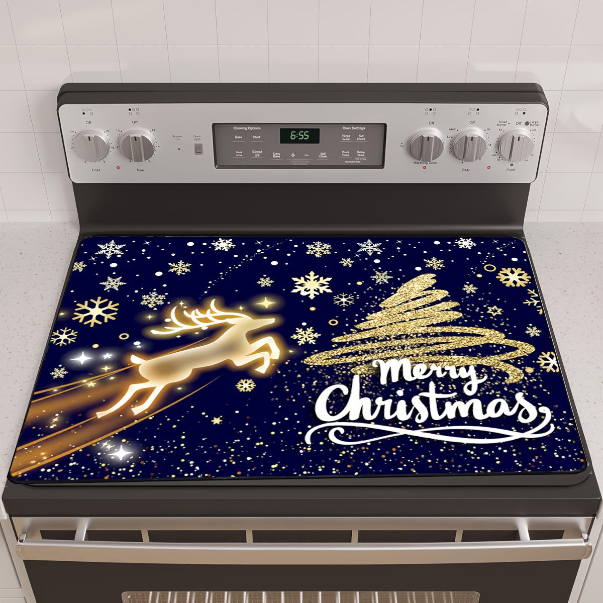 Christmas Stove Top Cover Heat-Resistant Non-Stick Foldable 72x52cm for Electric and Induction Cooktops