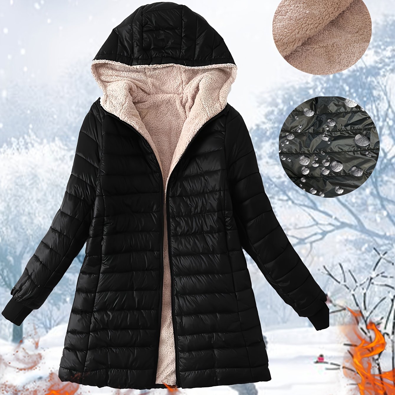 Plus Size Fleece-Lined Hooded Winter Jacket for Women Red Large