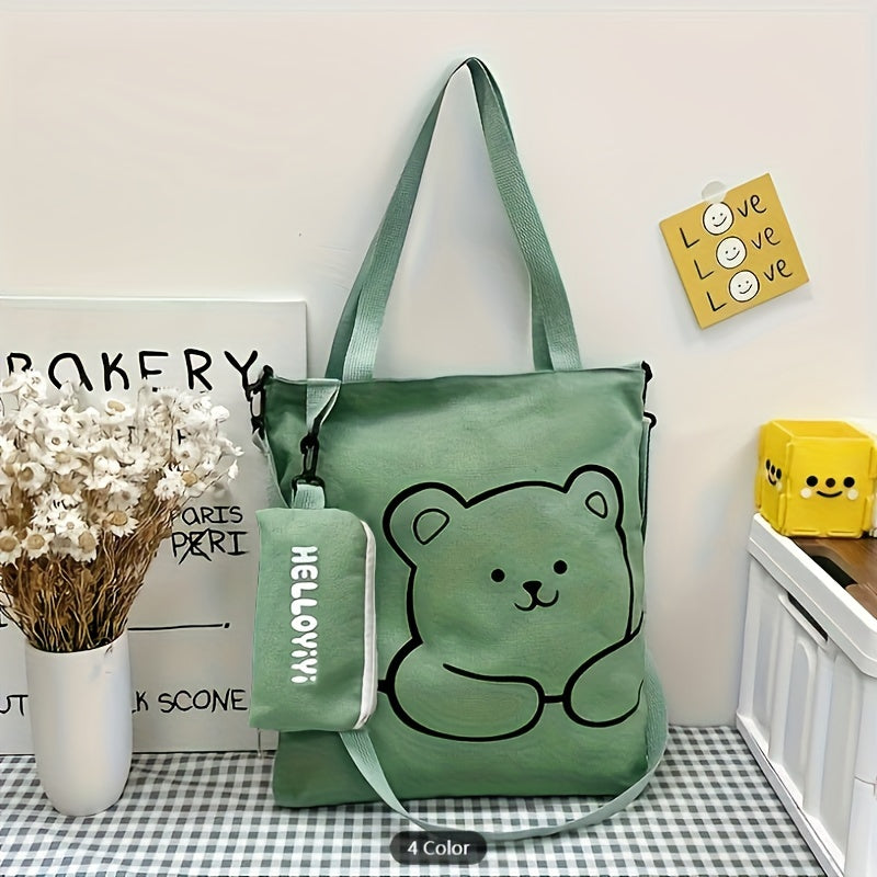 Cartoon Print Nylon Tote Bag with Large Capacity for Commuting Shoulder and Coin Bags